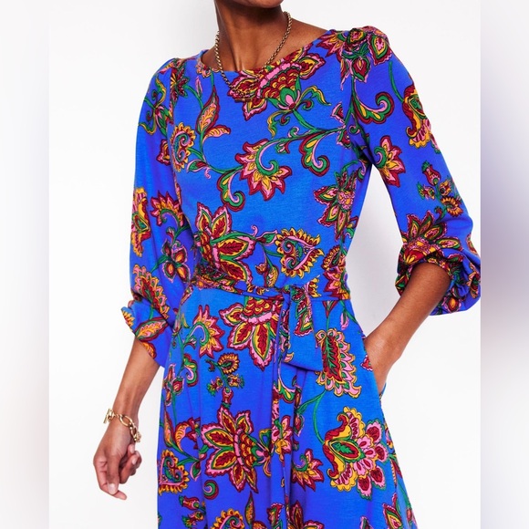 BODEN Leandra Jersey Midi Dress-Gallery Blue, Whimsical Vine Blue 12R NEW $175 - Picture 4 of 16
